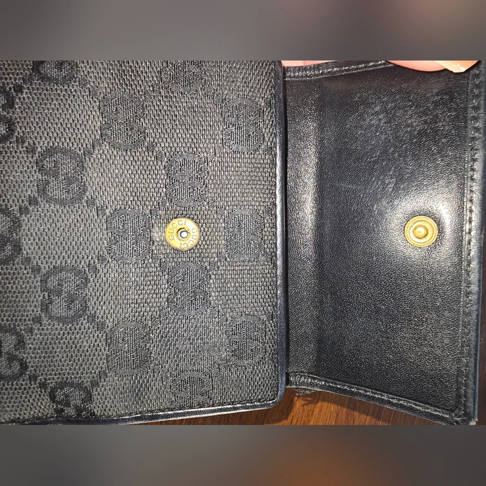 Gucci Black Canvas Wallet with Wooden Clasp And COA